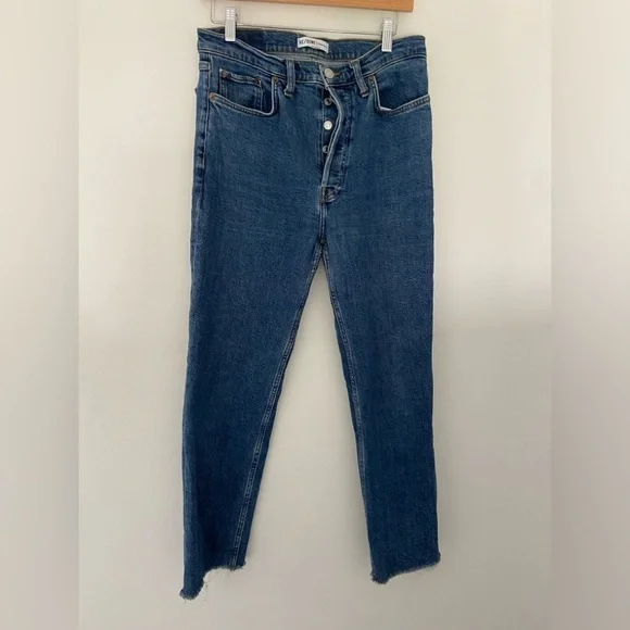 Redone/ Originals High Rise Stovepipe Jeans Blue Size 29 Frayed Hem - Picture 2 of 8